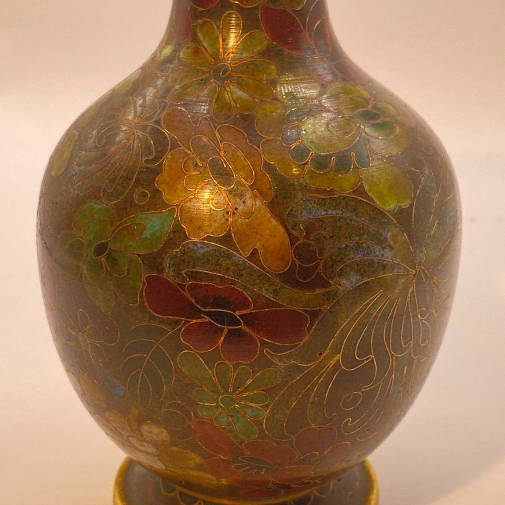 Antique Chinese Floral Cloisonne Enamel Vase - Picture 7 of 14
